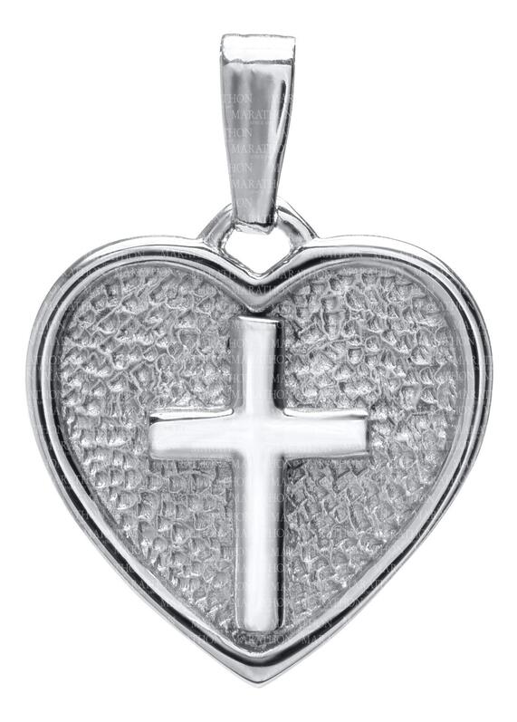 Kiddie Kraft Sterling Silver Heart Pendant With Center Cross On 15 Inch Chain